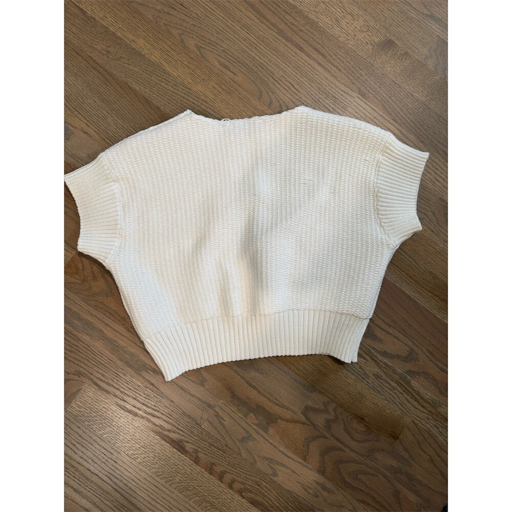 ZARA Sweater Top Womens Size M Ivory Cropped Textured Knit Cap Sleeve - Picture 2 of 4